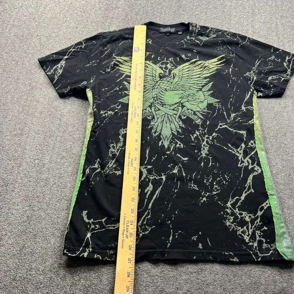 Affliction‎ T Shirt Mens Small Black Green Black Label Marble Winged Graphic Tee